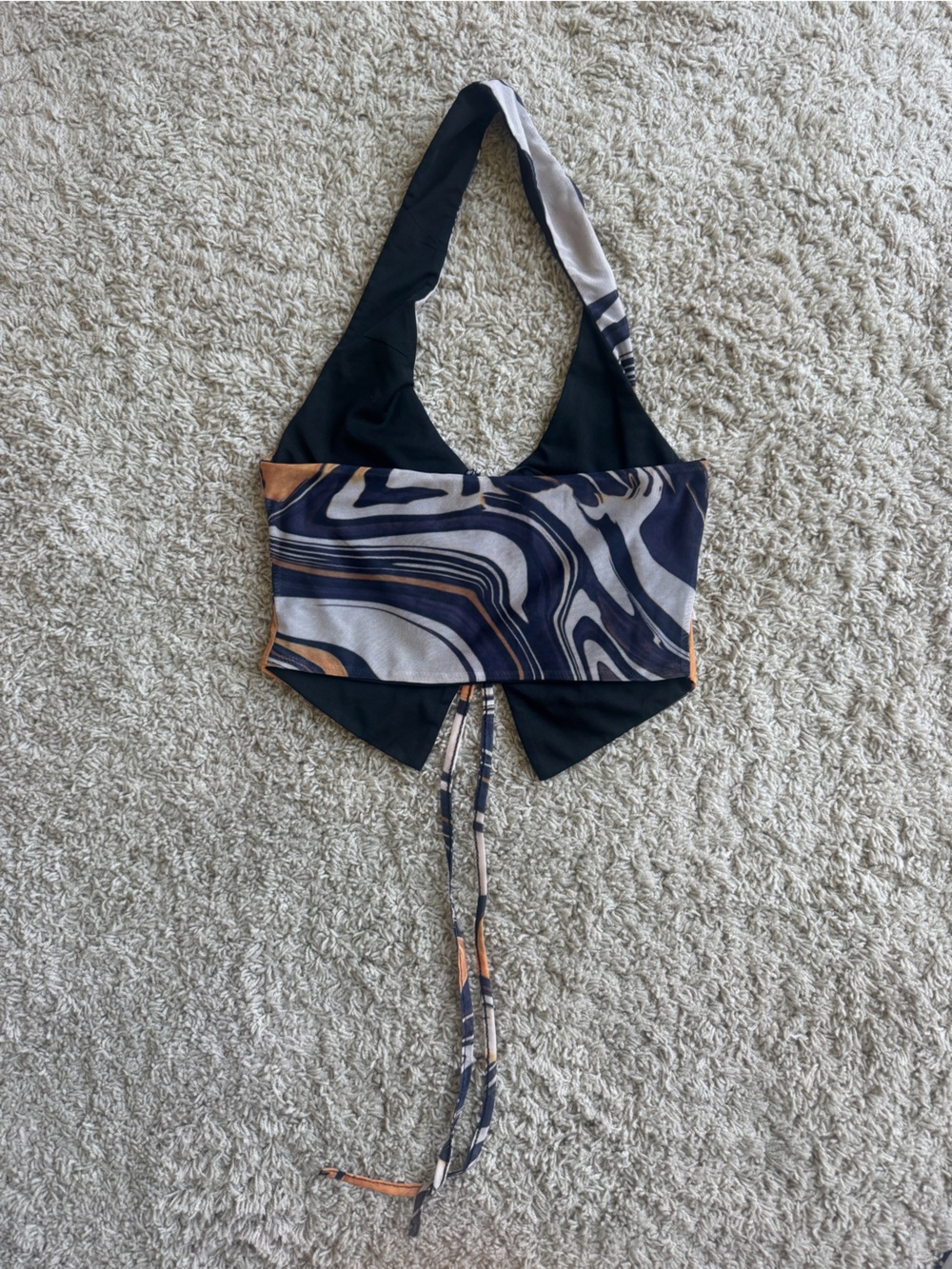 Princess Polly Abstract Halter Crop Top in Navy, Rust & Cream - Picture 2 of 3